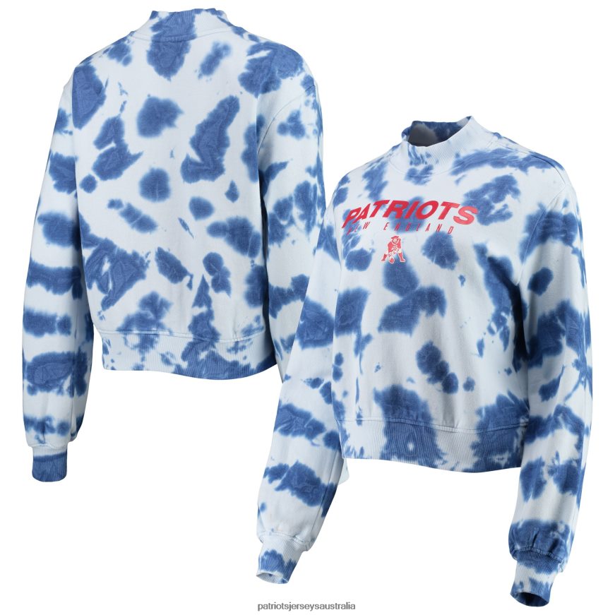 Women Junk Food Navy Tie-Dye Cropped Pullover Sweatshirt ZZ06V22385 Patriots Jersey Clothing