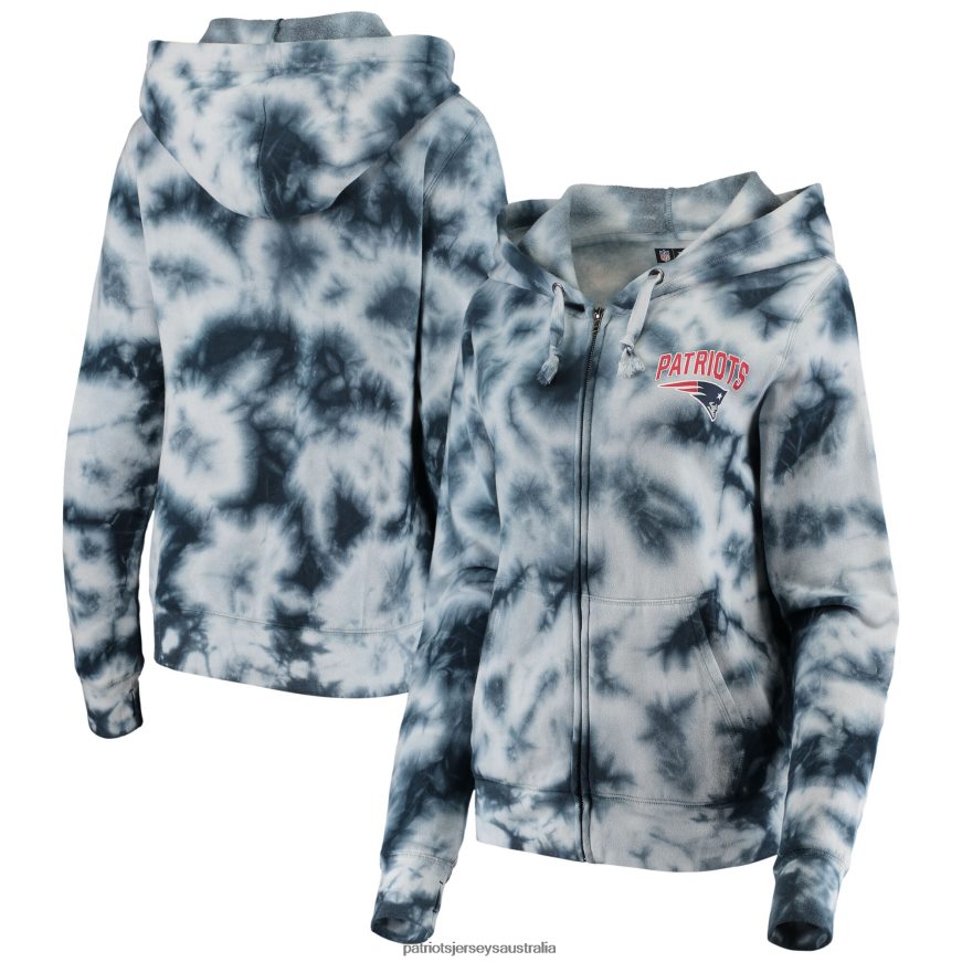 Women New Era Navy Tie Dye Fleece Full-Zip Hoodie ZZ06V22384 Patriots Jersey Clothing