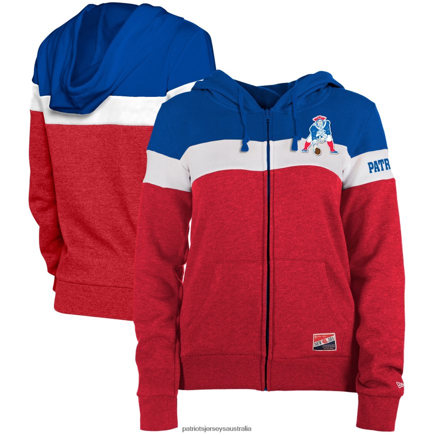 Women New Era Red/Navy Throwback Colorblock Full-Zip Hoodie ZZ06V22321 Patriots Jersey Clothing