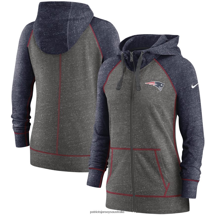 Women Nike Heathered Charcoal/Navy Gym Vintage Raglan Full-Zip Hoodie ZZ06V22320 Patriots Jersey Clothing