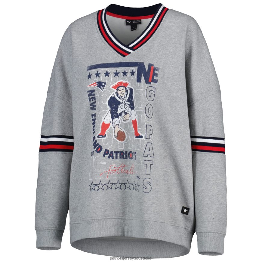 Women The Wild Collective Heather Gray Vintage V-Neck Pullover Sweatshirt ZZ06V22367 Patriots Jersey Clothing
