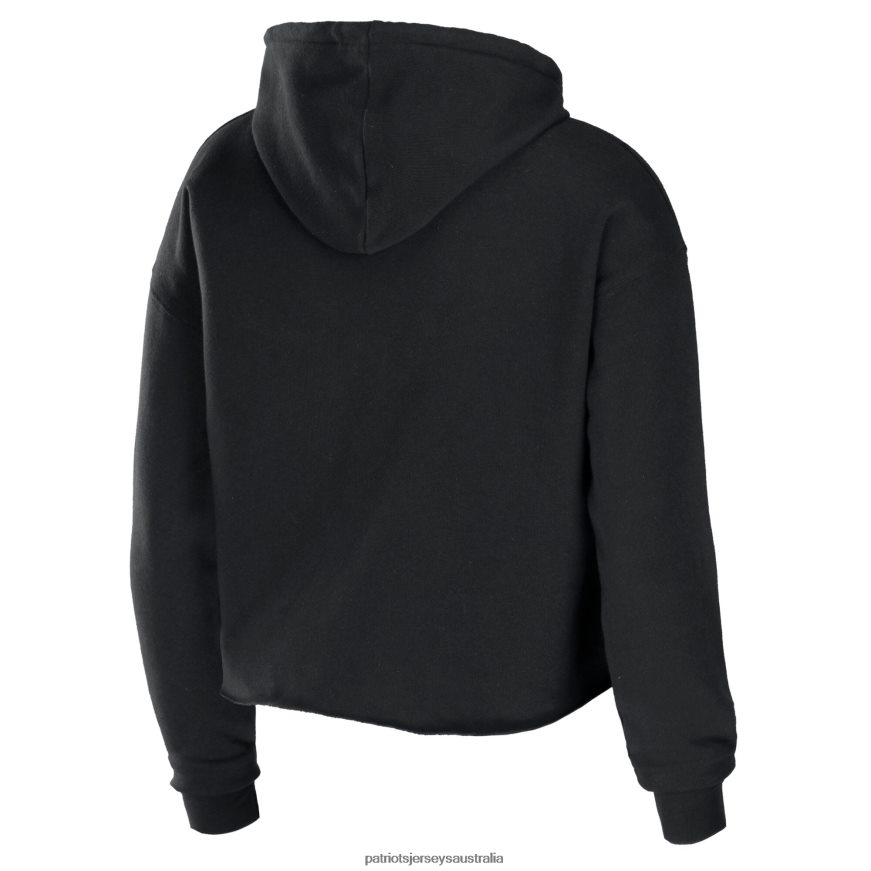 Women WEAR by Erin Andrews Black Cropped Sponge Fleece Pullover Hoodie ZZ06V22349 Patriots Jersey Clothing