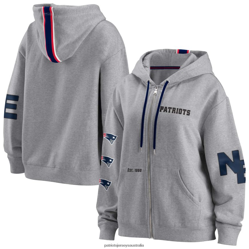 Women WEAR by Erin Andrews Gray Full-Zip Hoodie ZZ06V22412 Patriots Jersey Clothing
