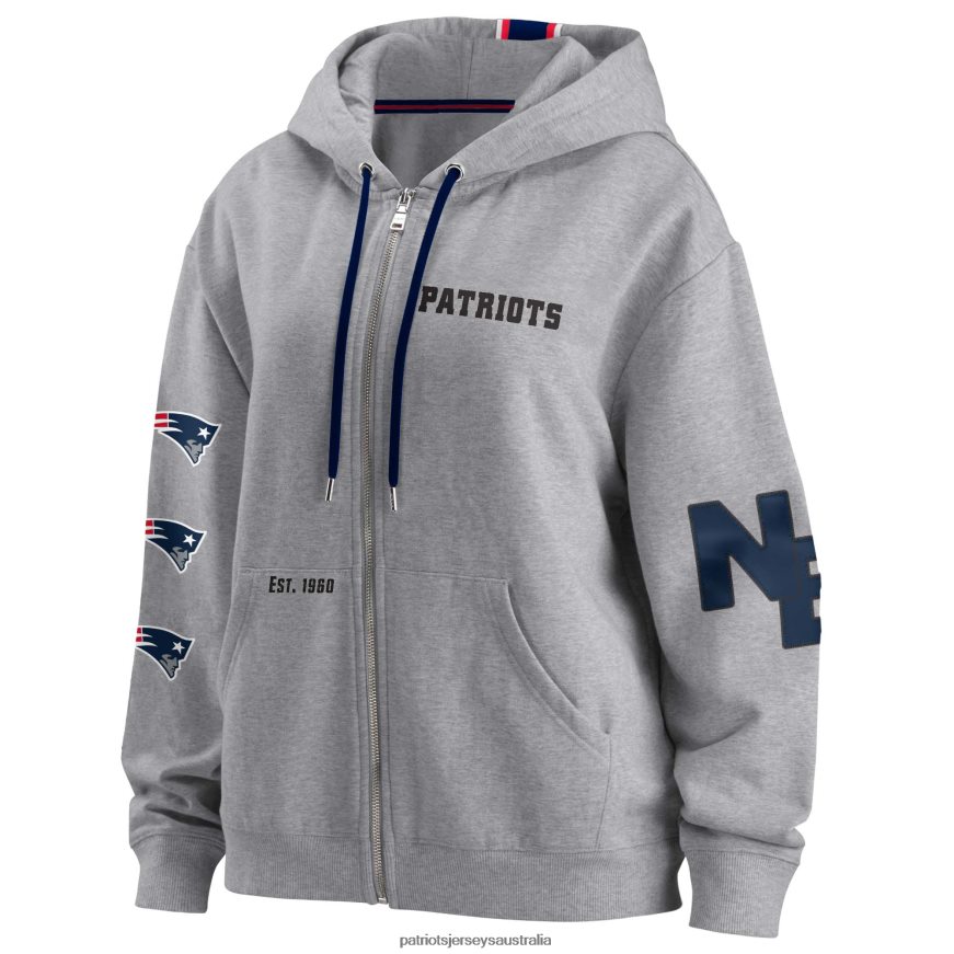 Women WEAR by Erin Andrews Gray Full-Zip Hoodie ZZ06V22412 Patriots Jersey Clothing