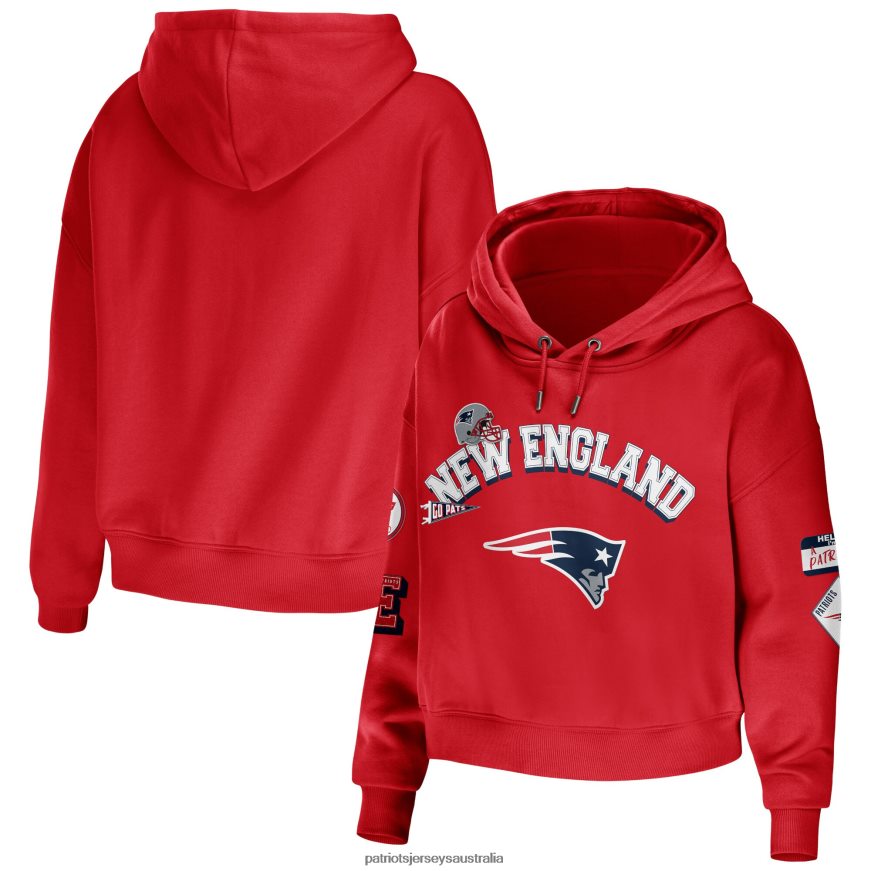 Women WEAR by Erin Andrews Red Modest Cropped Pullover Hoodie ZZ06V22336 Patriots Jersey Clothing