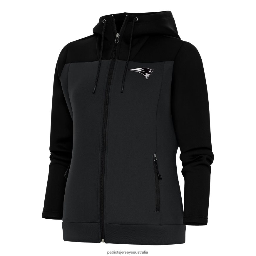Women Antigua Black/Charcoal Metallic Logo Protect Full-Zip Jacket ZZ06V2937 Patriots Jersey Clothing