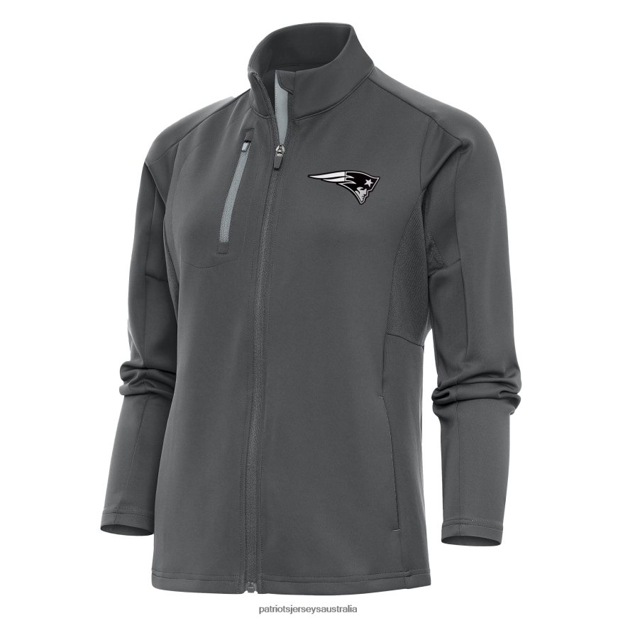 Women Antigua Charcoal/Silver Metallic Logo Generation Full-Zip Jacket ZZ06V2936 Patriots Jersey Clothing