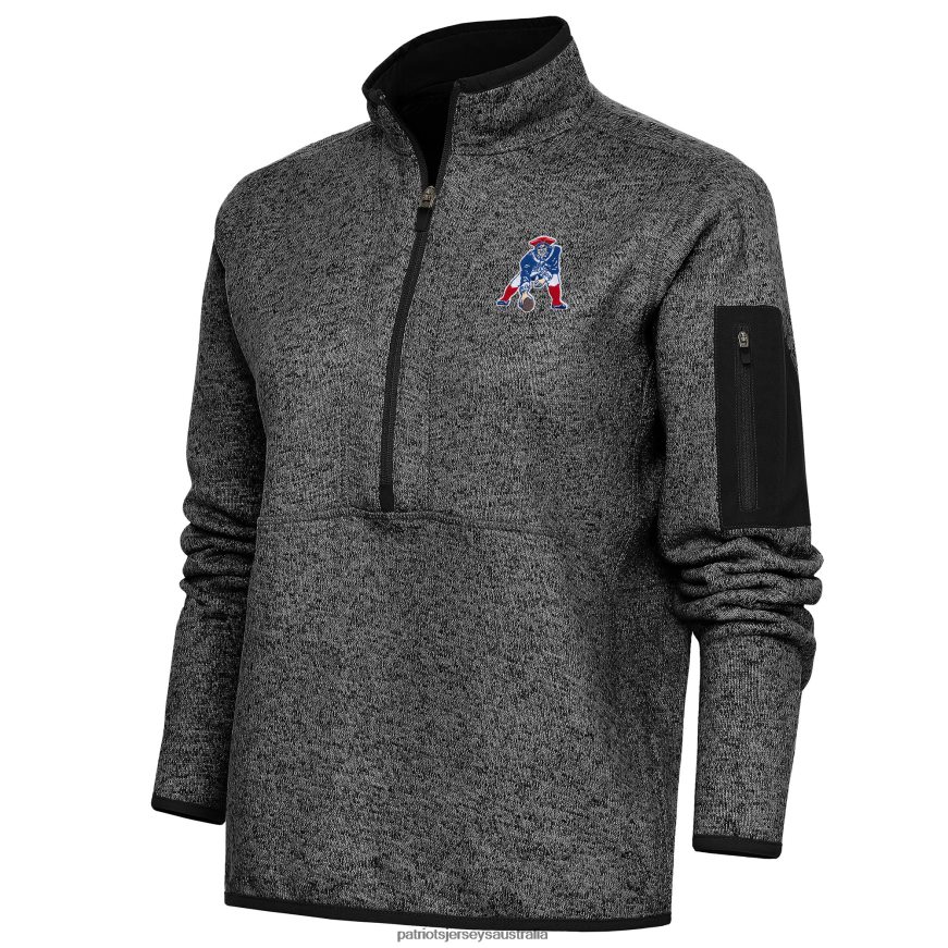 Women Antigua Heather Black Throwback Logo Fortune Half-Zip Pullover Jacket ZZ06V2988 Patriots Jersey Clothing