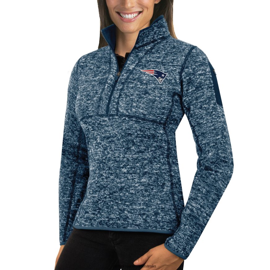 Women Antigua Heather Navy Fortune Half-Zip Sweater ZZ06V2963 Patriots Jersey Clothing