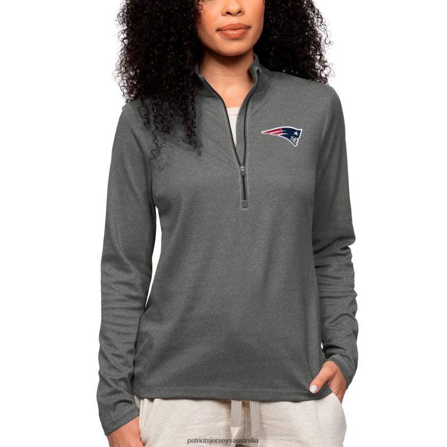 Women Antigua Heathered Charcoal Epic Quarter-Zip Top ZZ06V21004 Patriots Jersey Clothing