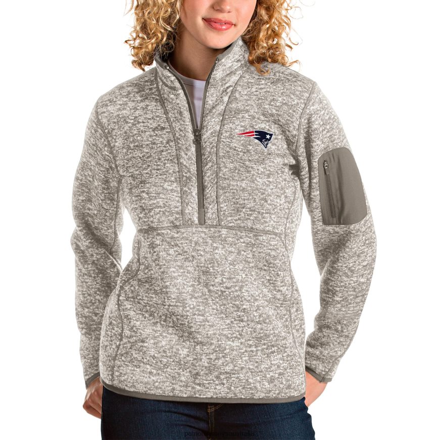 Women Antigua Oatmeal Fortune Half-Zip Pullover Jacket ZZ06V2972 Patriots Jersey Clothing