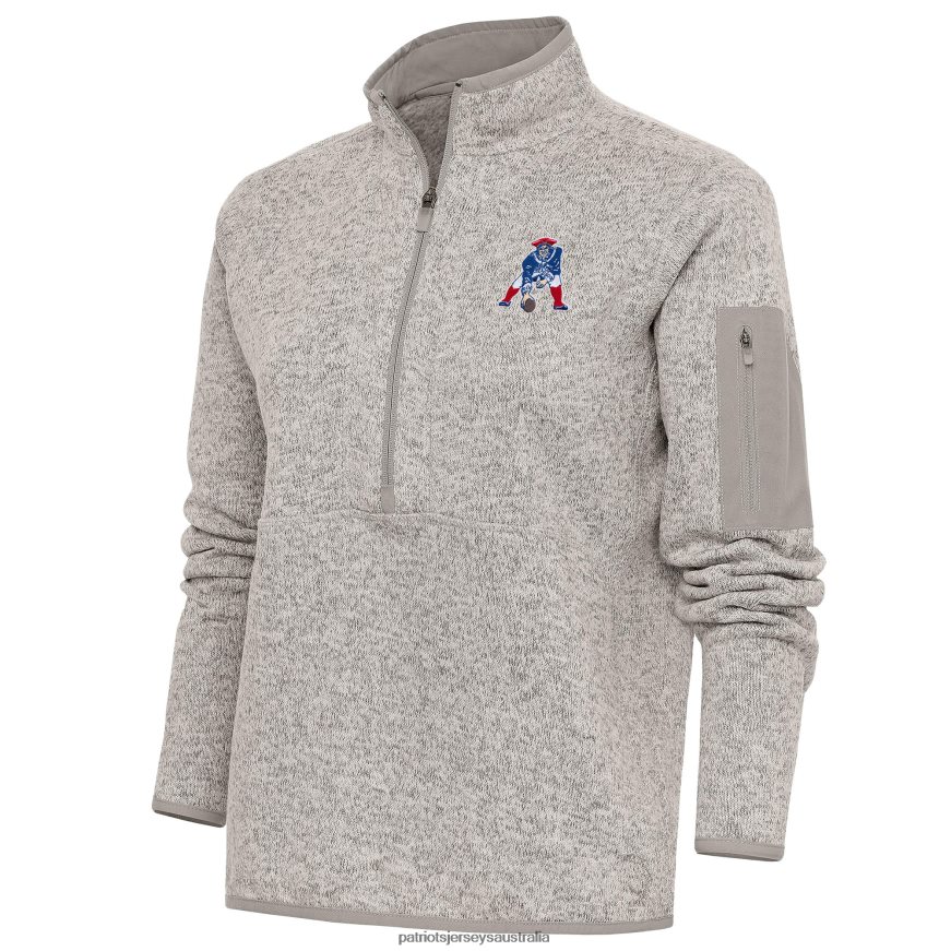 Women Antigua Oatmeal Throwback Logo Fortune Half-Zip Pullover Jacket ZZ06V2986 Patriots Jersey Clothing