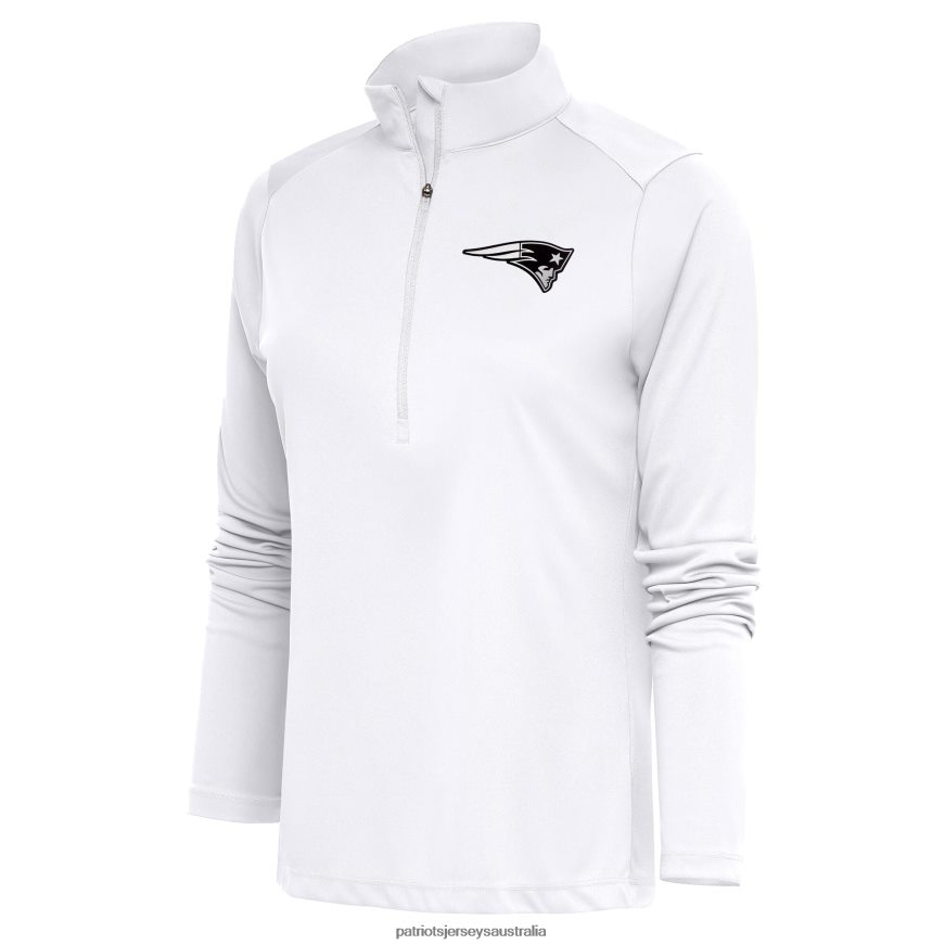 Women Antigua White Metallic Logo Tribute Half-Zip Top ZZ06V2993 Patriots Jersey Clothing