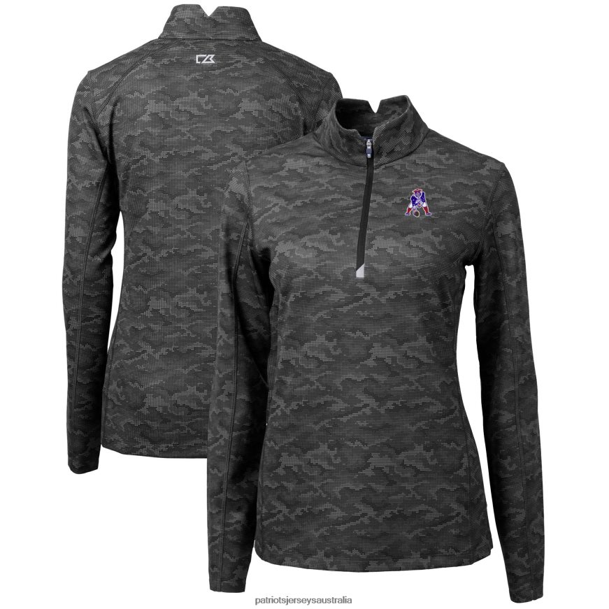 Women Cutter & Buck Black Throwback Logo Traverse Camo Quarter-Zip Pullover Top ZZ06V21060 Patriots Jersey Clothing