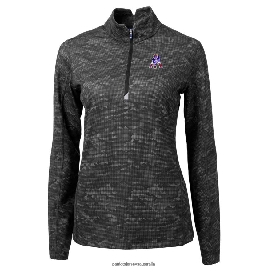 Women Cutter & Buck Black Throwback Logo Traverse Camo Quarter-Zip Pullover Top ZZ06V21060 Patriots Jersey Clothing
