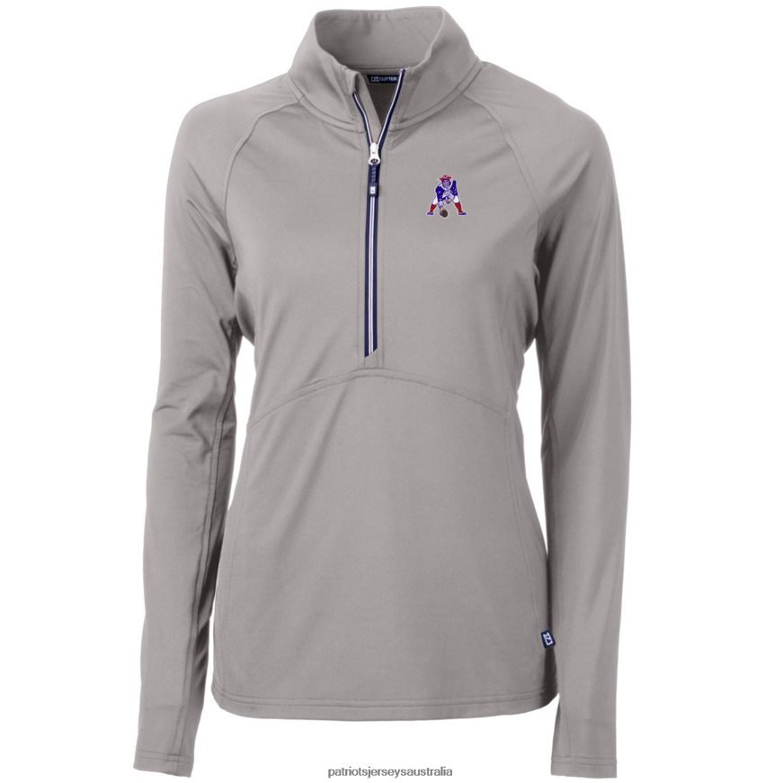 Women Cutter & Buck Gray Throwback Logo Adapt Eco Knit Stretch Recycled Half-Zip Pullover Top ZZ06V21072 Patriots Jersey Clothing