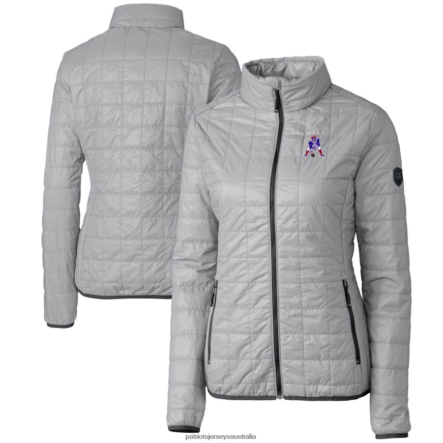 Women Cutter & Buck Gray Throwback Logo Rainier PrimaLoft Eco Full-Zip Puffer Jacket ZZ06V21089 Patriots Jersey Clothing