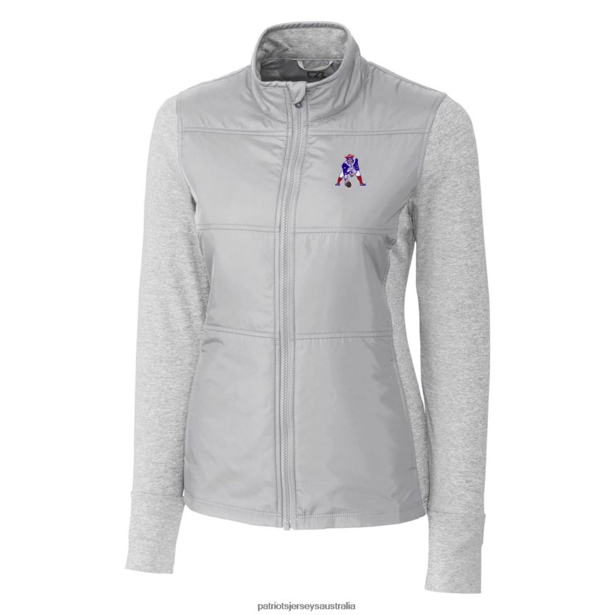 Women Cutter & Buck Gray Throwback Logo Stealth Hybrid Quilted Full-Zip Windbreaker Jacket ZZ06V2921 Patriots Jersey Clothing