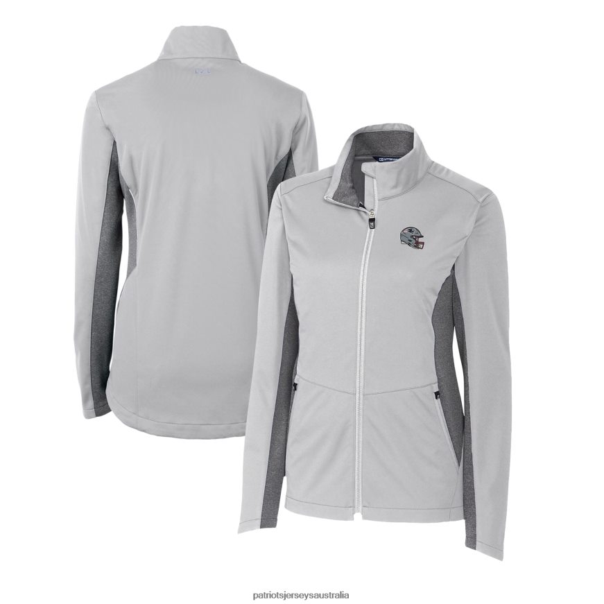 Women Cutter & Buck Heather Gray Helmet Logo Navigate Softshell Full-Zip Jacket ZZ06V2919 Patriots Jersey Clothing