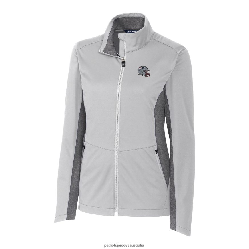 Women Cutter & Buck Heather Gray Helmet Logo Navigate Softshell Full-Zip Jacket ZZ06V2919 Patriots Jersey Clothing