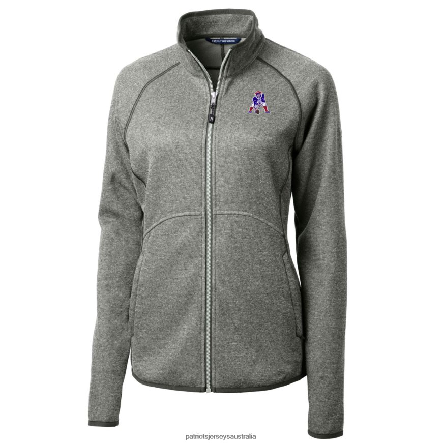 Women Cutter & Buck Heather Gray Throwback Logo Mainsail Sweater Knit Fleece Full-Zip Jacket ZZ06V21046 Patriots Jersey Clothing