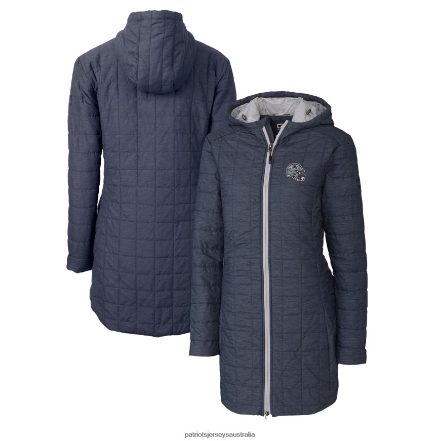 Women Cutter & Buck Heather Navy Helmet Logo Rainier Primaloft Eco Insulated Hooded Long Coat ZZ06V2870 Patriots Jersey Clothing