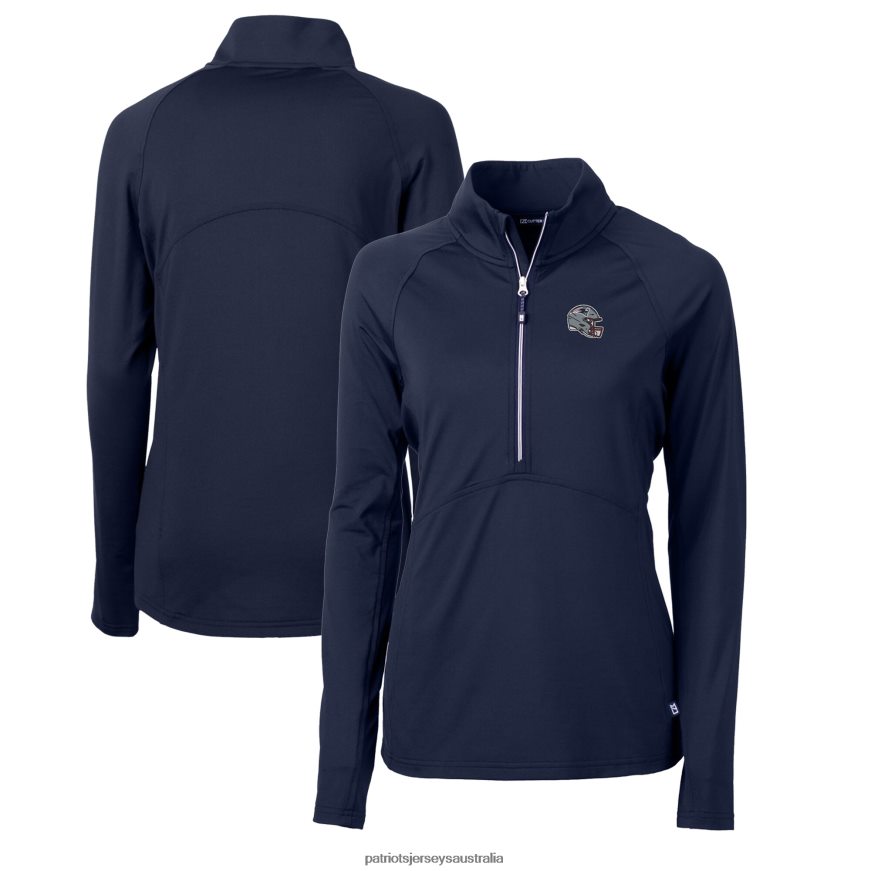 Women Cutter & Buck Navy Helmet Logo Adapt Eco Knit Stretch Recycled Half-Zip Pullover Top ZZ06V2835 Patriots Jersey Clothing
