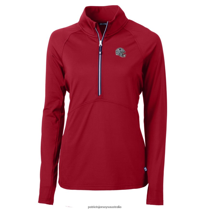 Women Cutter & Buck Red Helmet Logo Adapt Eco Knit Stretch Recycled Half-Zip Pullover Top ZZ06V2829 Patriots Jersey Clothing