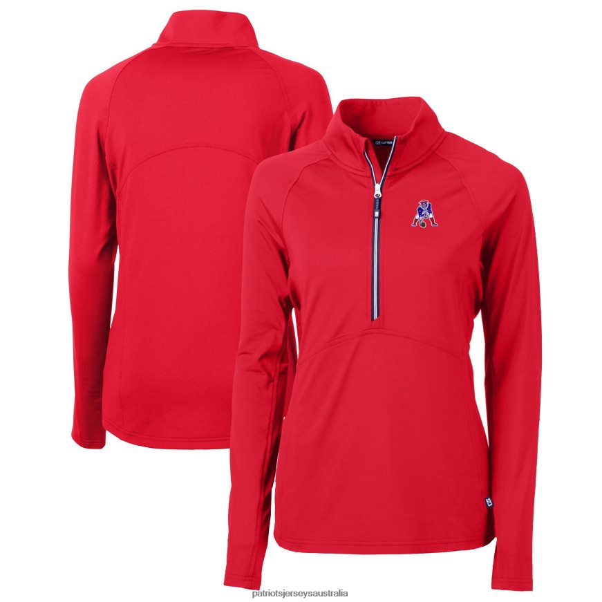 Women Cutter & Buck Red Throwback Logo Adapt Eco Knit Stretch Recycled Half-Zip Pullover Top ZZ06V21074 Patriots Jersey Clothing