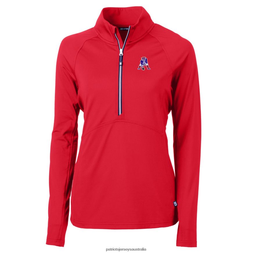 Women Cutter & Buck Red Throwback Logo Adapt Eco Knit Stretch Recycled Half-Zip Pullover Top ZZ06V21074 Patriots Jersey Clothing