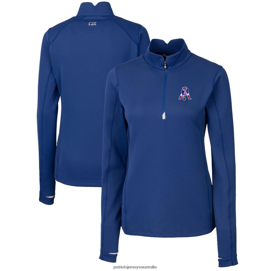 Women Cutter & Buck Royal Throwback Logo Traverse Stretch Quarter-Zip Pullover Top ZZ06V21036 Patriots Jersey Clothing