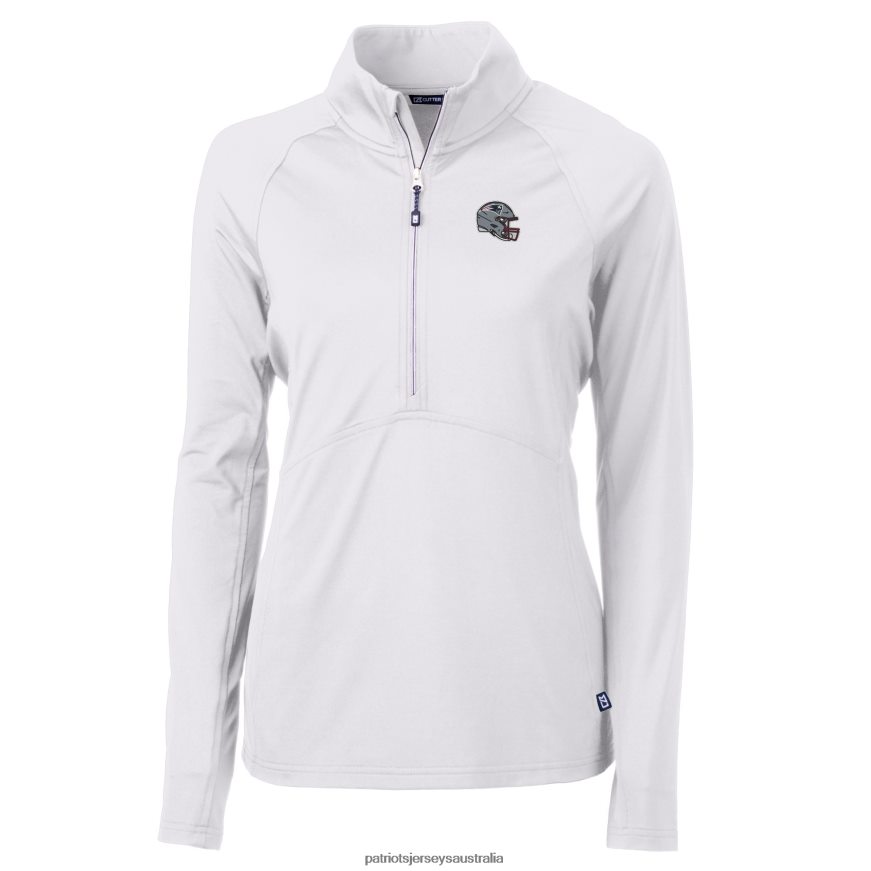 Women Cutter & Buck White Helmet Logo Adapt Eco Knit Stretch Recycled Half-Zip Pullover Top ZZ06V2837 Patriots Jersey Clothing