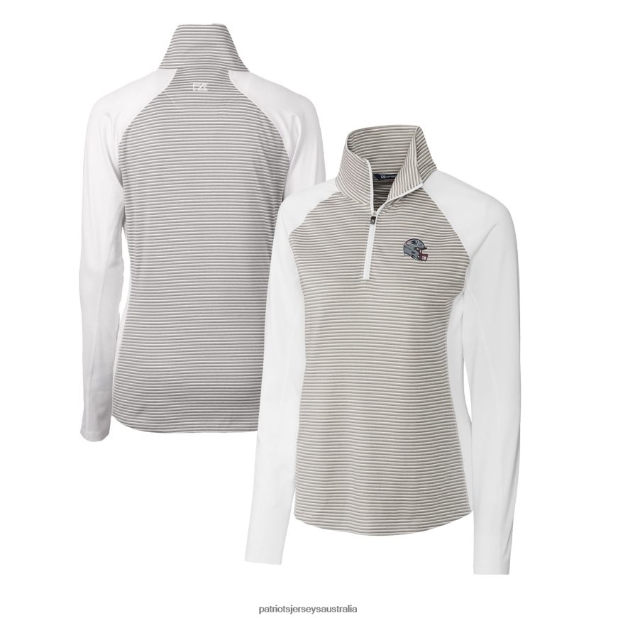 Women Cutter & Buck White Helmet Logo DryTec Forge Tonal Stripe Stretch Half-Zip Top ZZ06V2861 Patriots Jersey Clothing