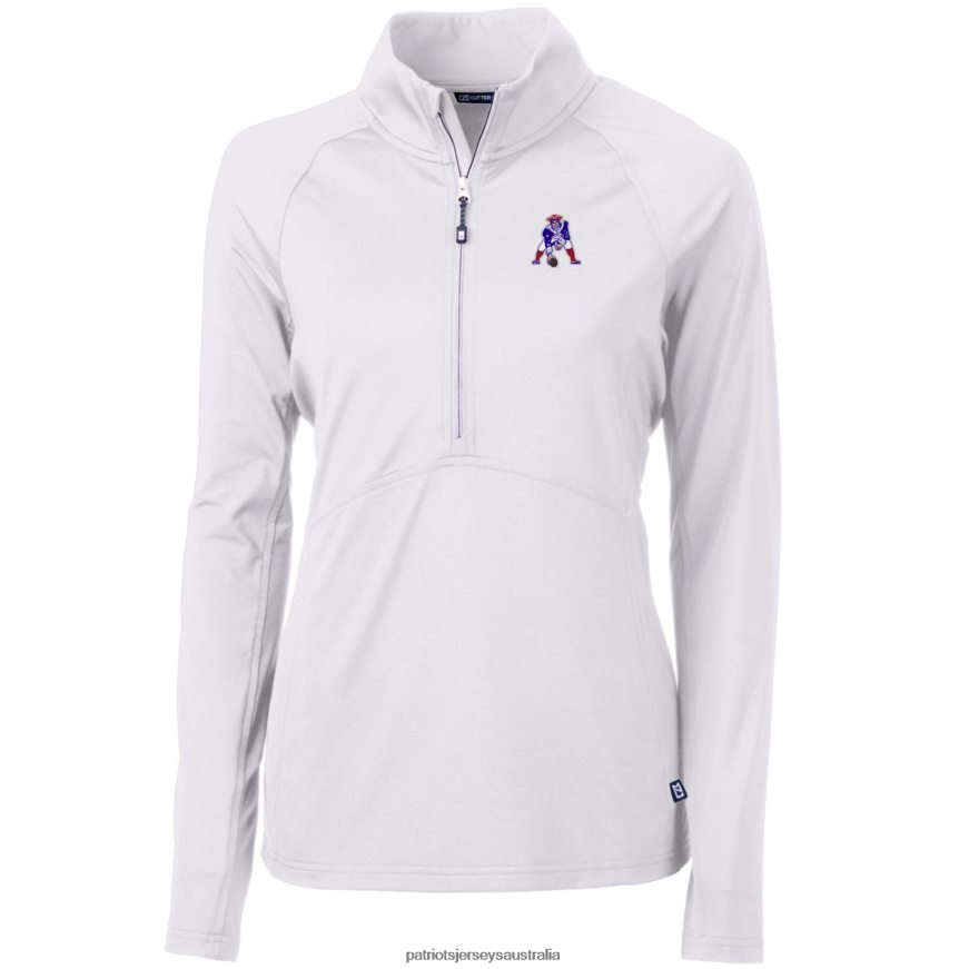 Women Cutter & Buck White Throwback Logo Adapt Eco Knit Stretch Recycled Half-Zip Pullover Top ZZ06V2938 Patriots Jersey Clothing