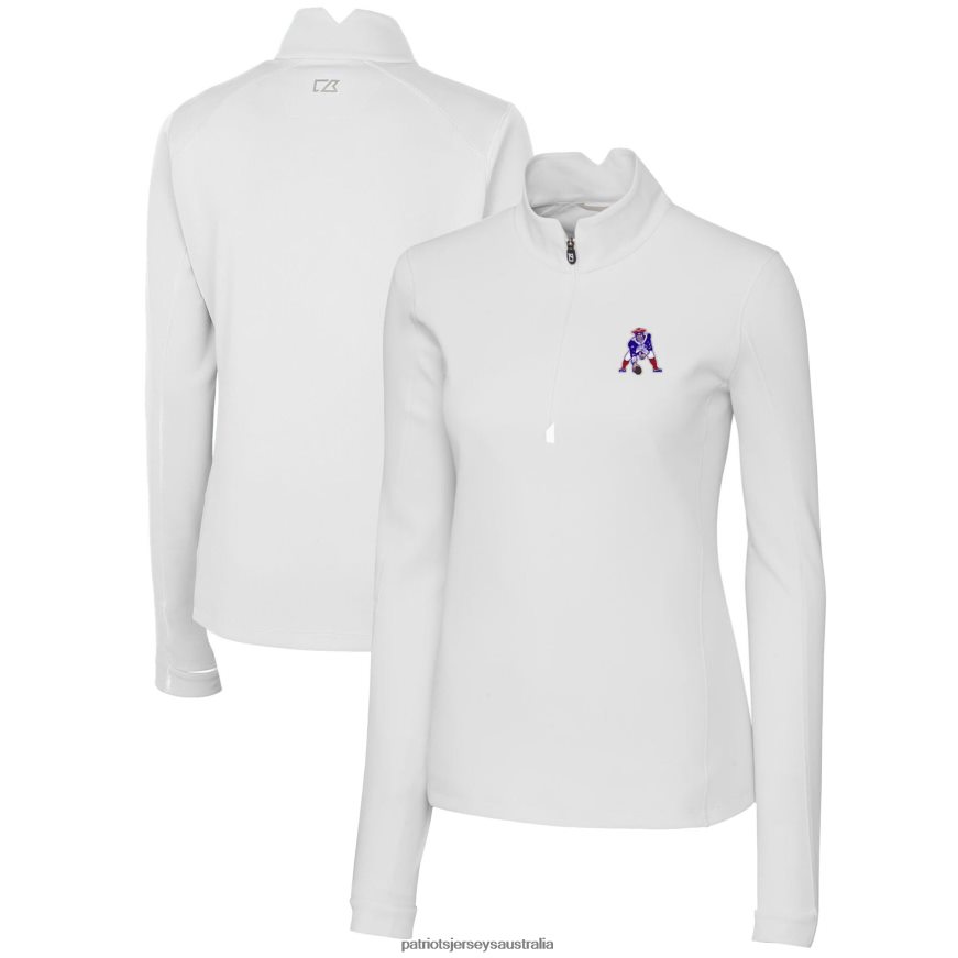 Women Cutter & Buck White Throwback Logo Traverse Stretch Quarter-Zip Pullover Top ZZ06V21037 Patriots Jersey Clothing
