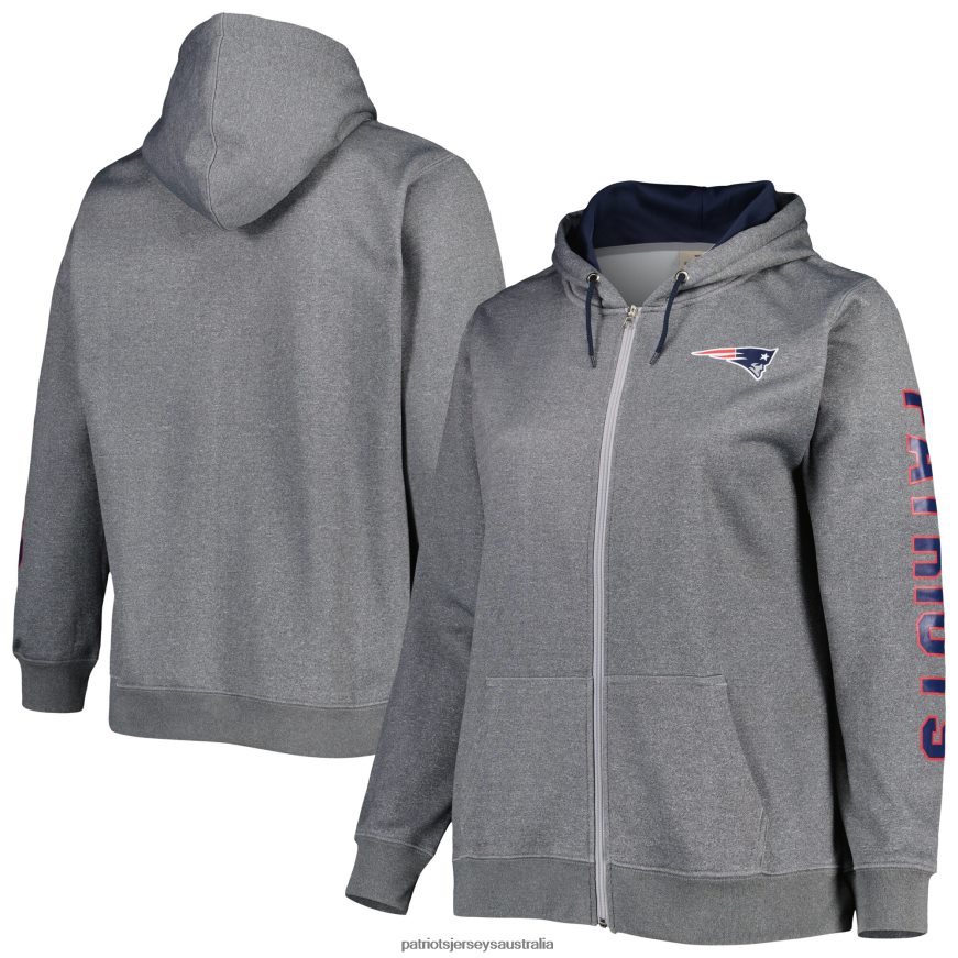 Women Heather Charcoal Plus Size Fleece Full-Zip Hoodie Jacket ZZ06V2910 Patriots Jersey Clothing