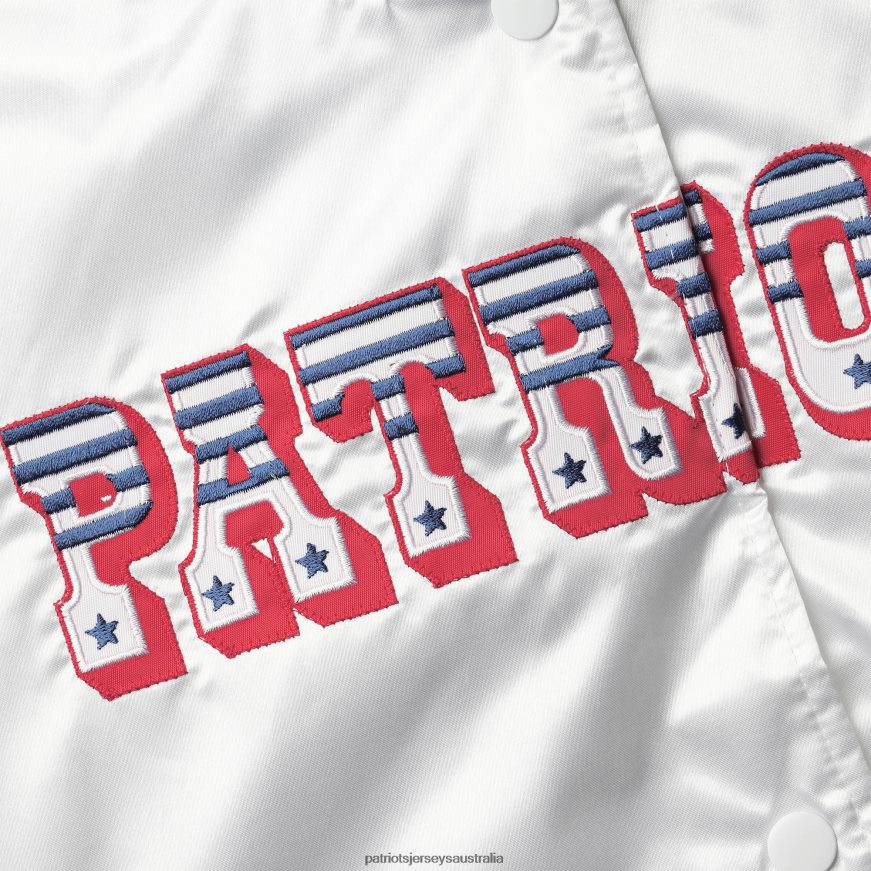 Women Starter White High Post Satin Rhinestone Full-Snap Jacket ZZ06V2964 Patriots Jersey Clothing