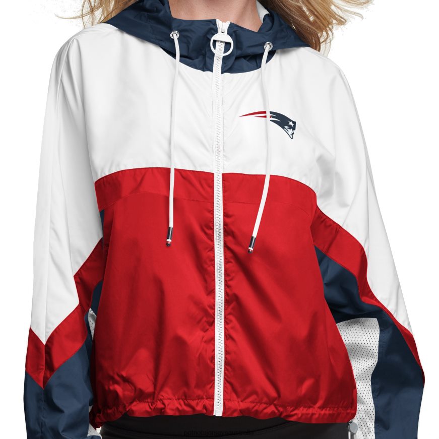 Women Tommy Hilfiger White/Red Color Blocked Full-Zip Windbreaker Jacket ZZ06V2908 Patriots Jersey Clothing