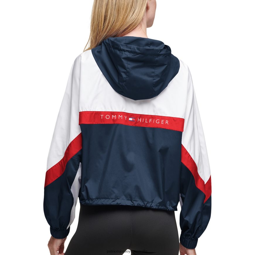 Women Tommy Hilfiger White/Red Color Blocked Full-Zip Windbreaker Jacket ZZ06V2908 Patriots Jersey Clothing