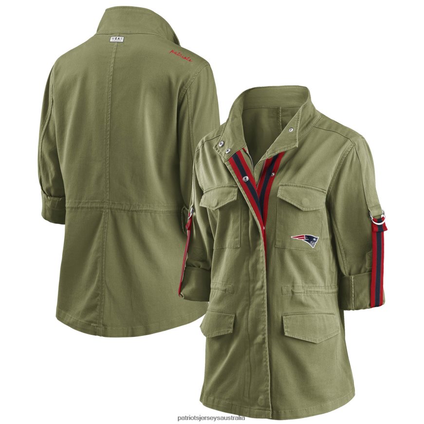 Women WEAR By Erin Andrews Olive Full-Zip Utility Jacket ZZ06V2898 Patriots Jersey Clothing