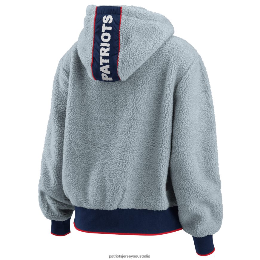 Women WEAR by Erin Andrews Gray Sherpa Full-Zip Hoodie Jacket ZZ06V2955 Patriots Jersey Clothing