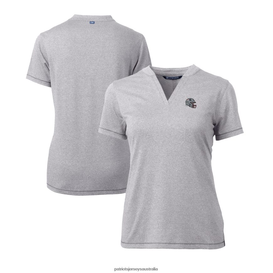 Women Cutter & Buck Heather Gray Helmet Logo DryTec Forge Stretch V-Neck Blade Top ZZ06V22648 Patriots Jersey Clothing