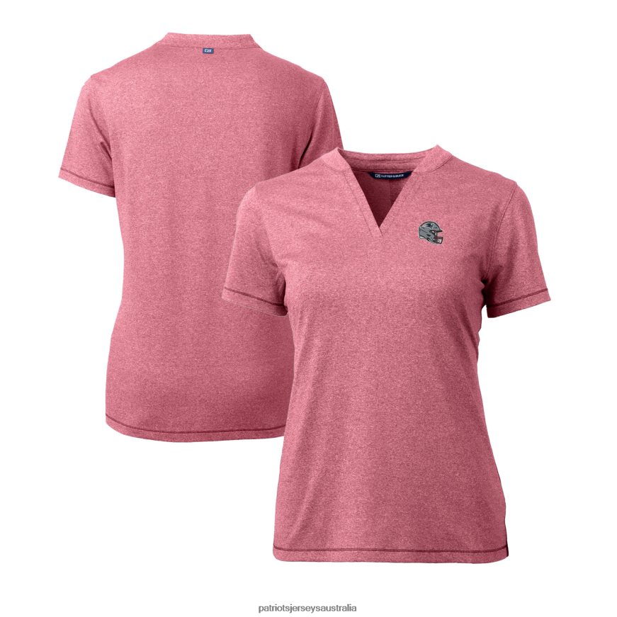 Women Cutter & Buck Heather Red Helmet Logo DryTec Forge Stretch V-Neck Blade Top ZZ06V22650 Patriots Jersey Clothing