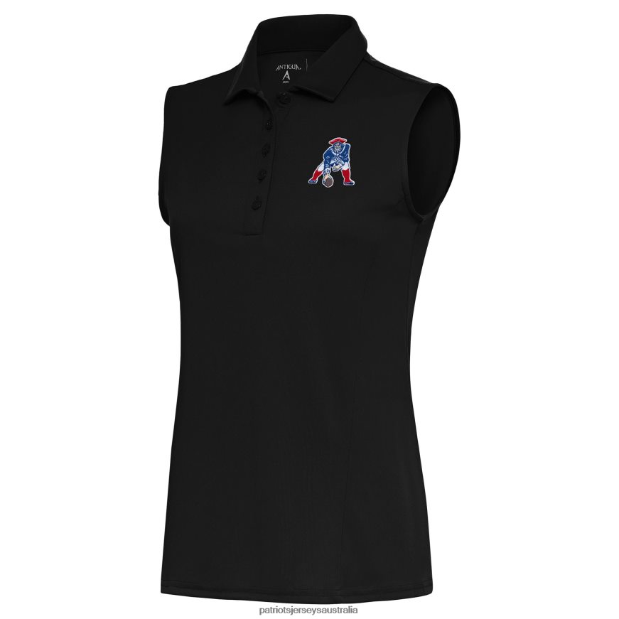 Women Antigua Black Throwback Logo Sleeveless Tribute Polo ZZ06V22601 Patriots Jersey Clothing