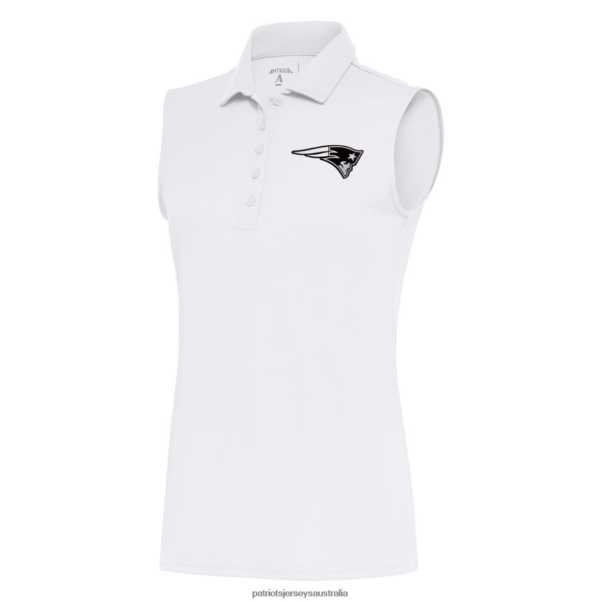 Women Antigua White Metallic Logo Sleeveless Tribute Polo ZZ06V22622 Patriots Jersey Clothing
