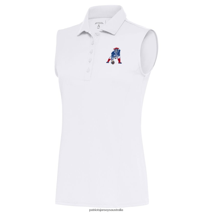 Women Antigua White Throwback Logo Sleeveless Tribute Polo ZZ06V22600 Patriots Jersey Clothing