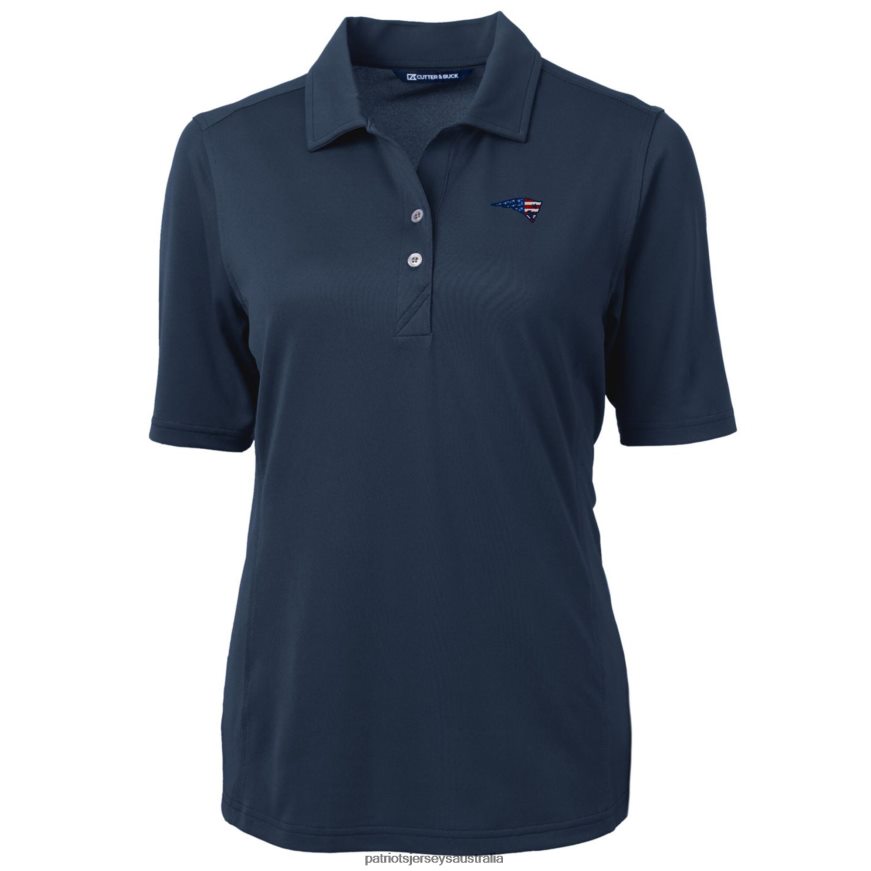 Women Cutter & Buck Navy Americana Virtue Eco Pique Recycled Polo ZZ06V22576 Patriots Jersey Clothing