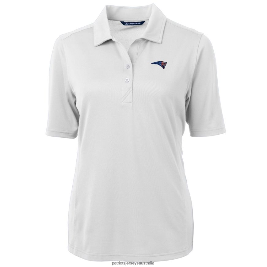 Women Cutter & Buck White Americana Virtue Eco Pique Recycled Polo ZZ06V22589 Patriots Jersey Clothing