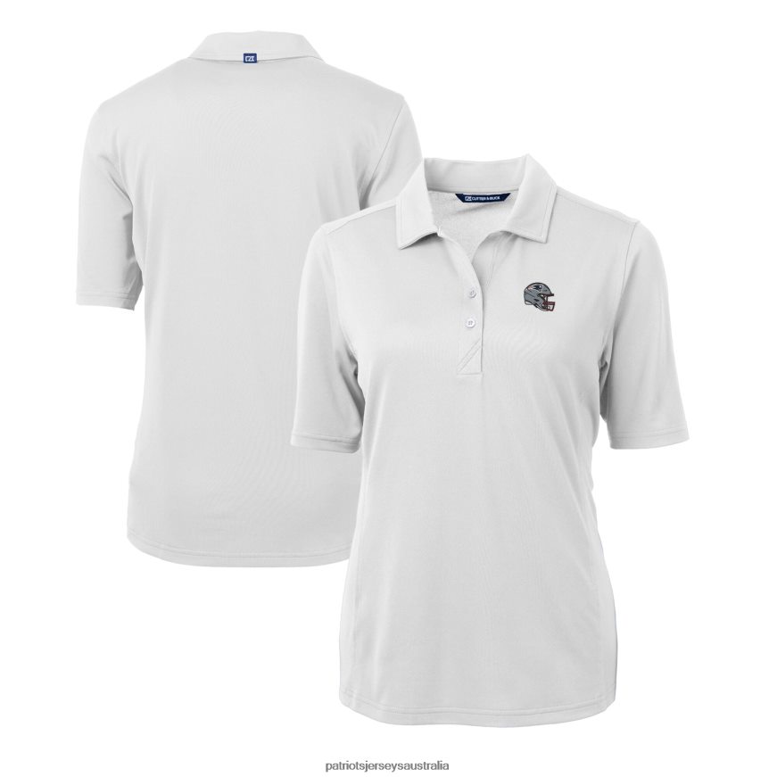 Women Cutter & Buck White Helmet Logo DryTec Virtue Eco Pique Recycled Polo ZZ06V22526 Patriots Jersey Clothing