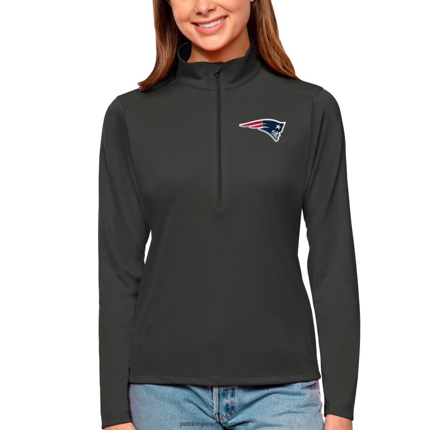 Women Antigua Charcoal Tribute Half-Zip Top ZZ06V22829 Patriots Jersey Clothing